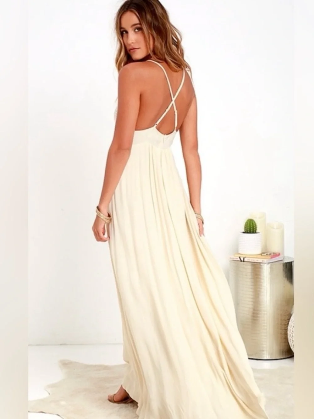 Lulu's Cream Maxi Dress with Crochet Bodice - Picture 4 of 9